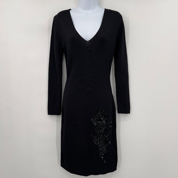 Sachin & Babi Violette Black Beaded Floral Long Sleeve Knit Cocktail Dress M NWT - Picture 1 of 11
